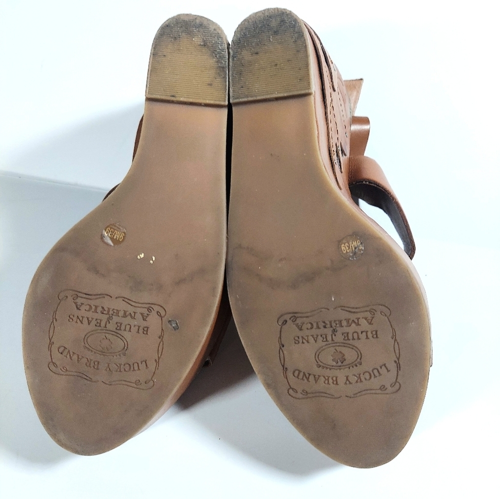 Lucky Brand Women's Stillwater Leather Floral Applique Boho Chic Wedges - Picture 4 of 10